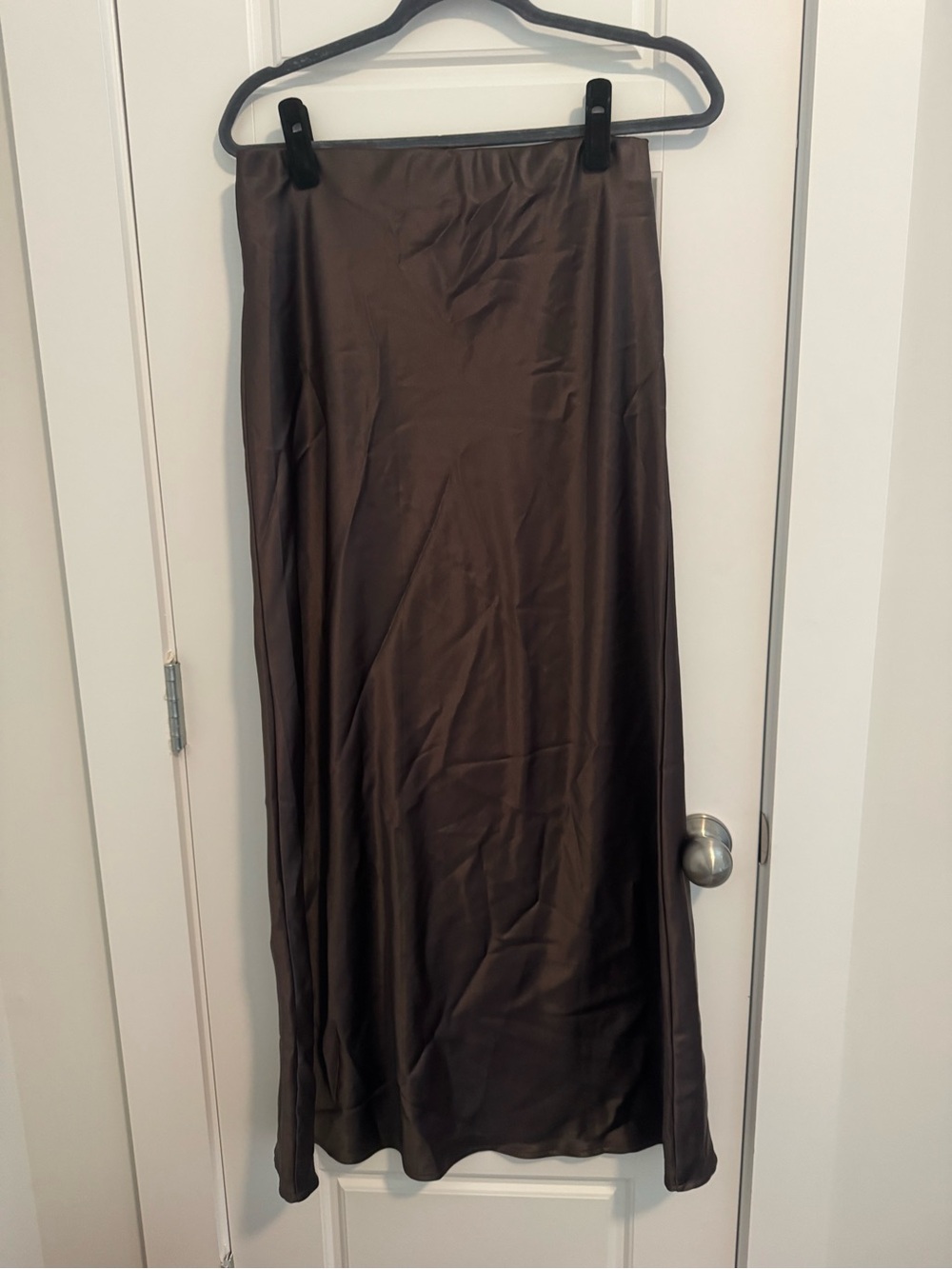 Brown Satin Maxi Skirt